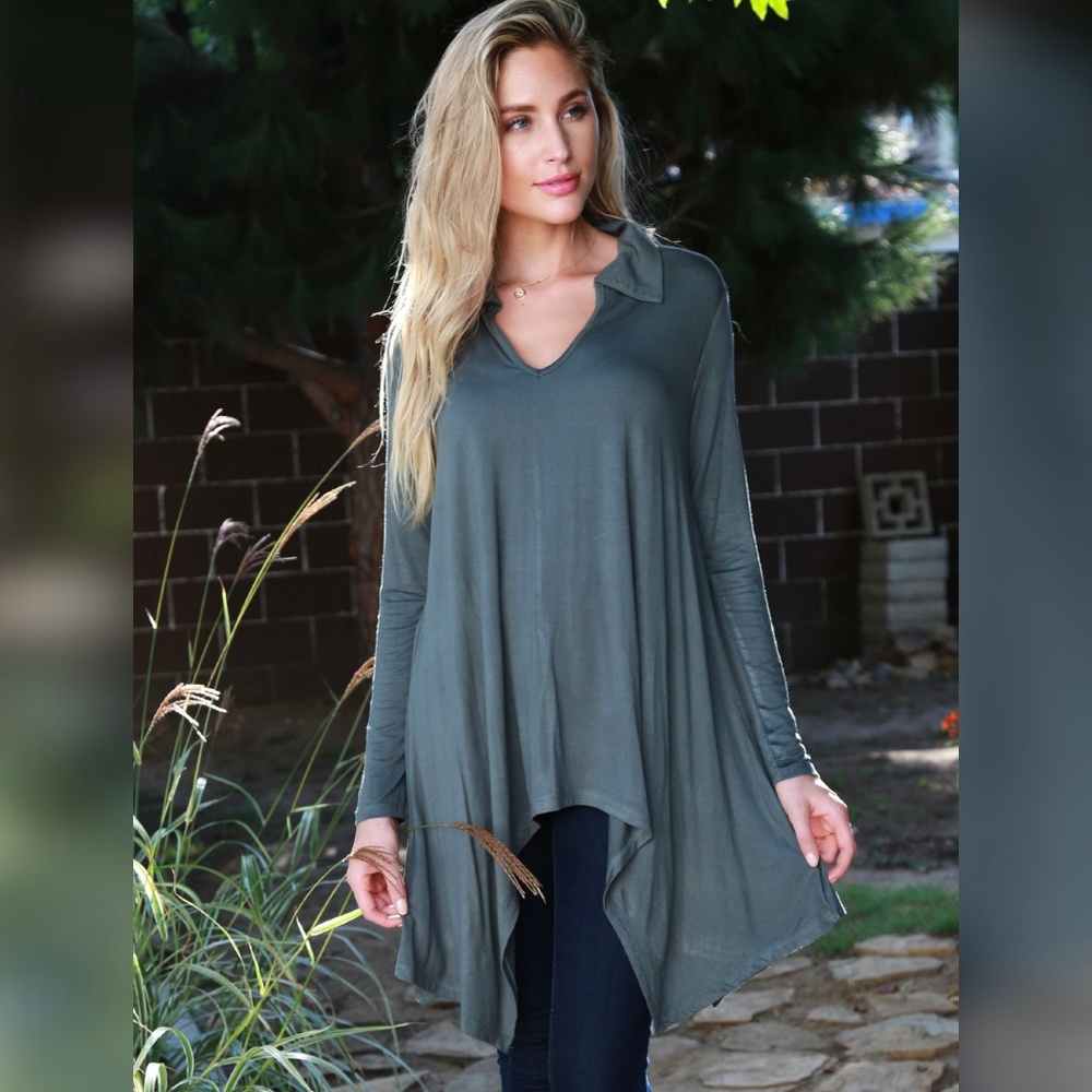 Hanky Hem Olive Long Sleeve Tunic
